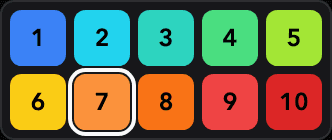 The Ora DJ energy picker: a 1 to 10 grid, cool blue for low energy through warm red for high, with the current level ringed
