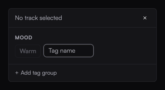 Tag sidebar with a new tag field inside the Mood group