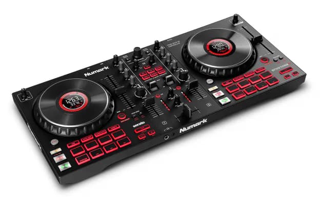 Numark Mixtrack Platinum FX DJ controller with jog-wheel displays