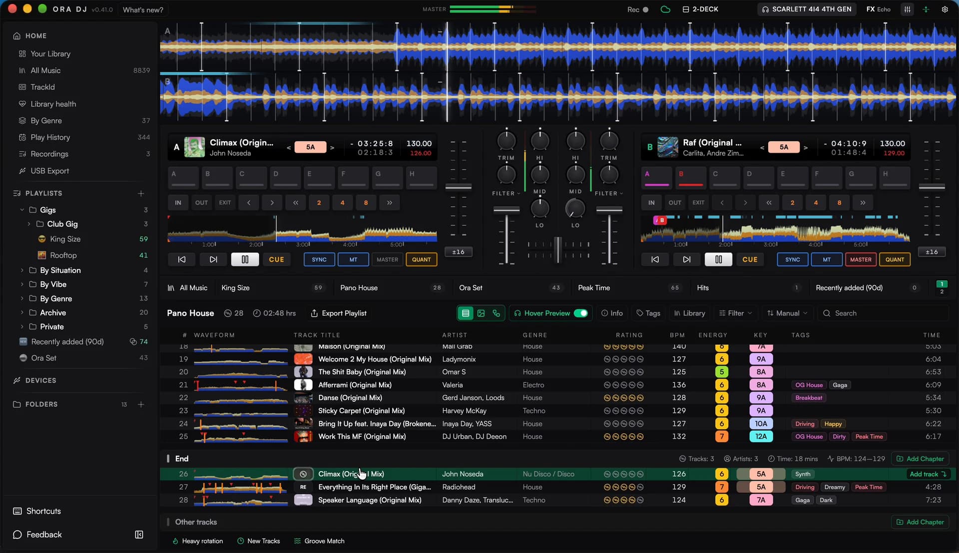 Ora DJ workspace: decks, mixer, and library in one app