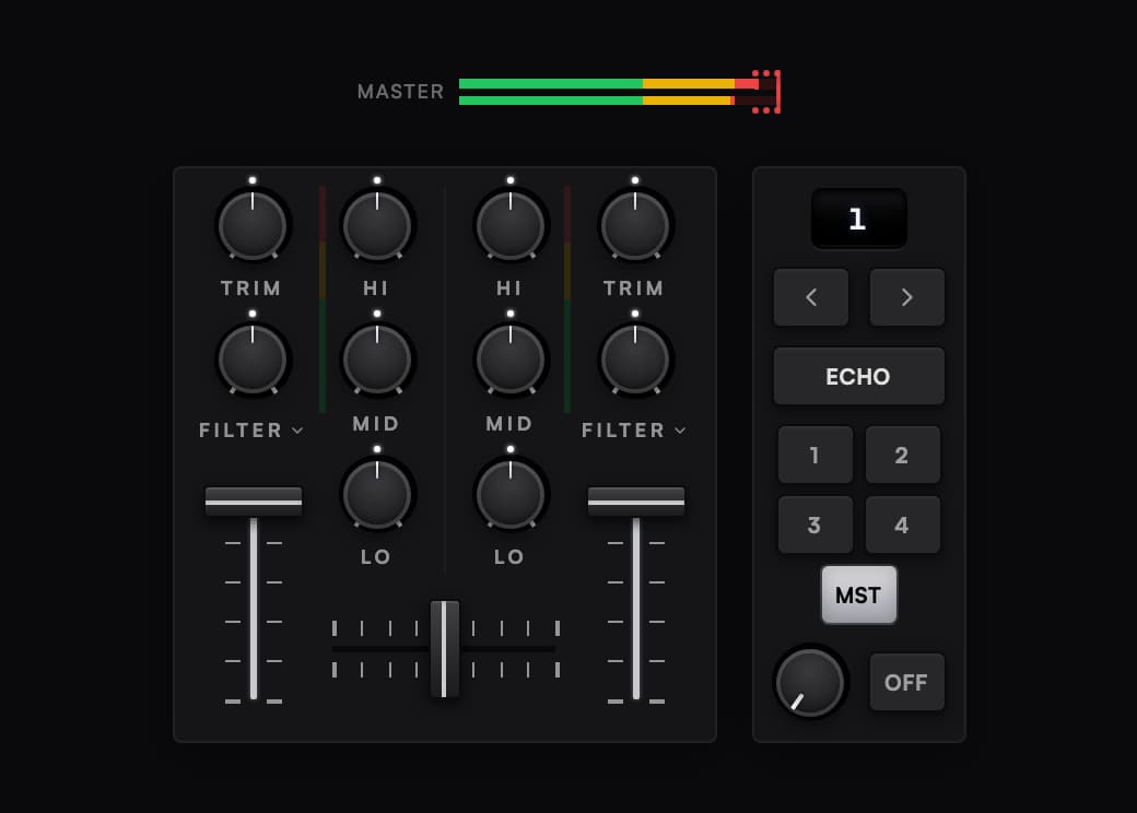 Regular FX panel beside the mixer and master meter