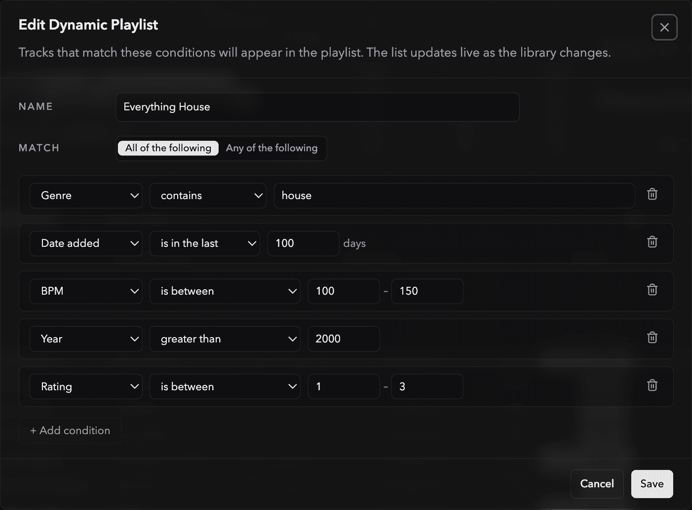 Ora DJ dynamic playlists view