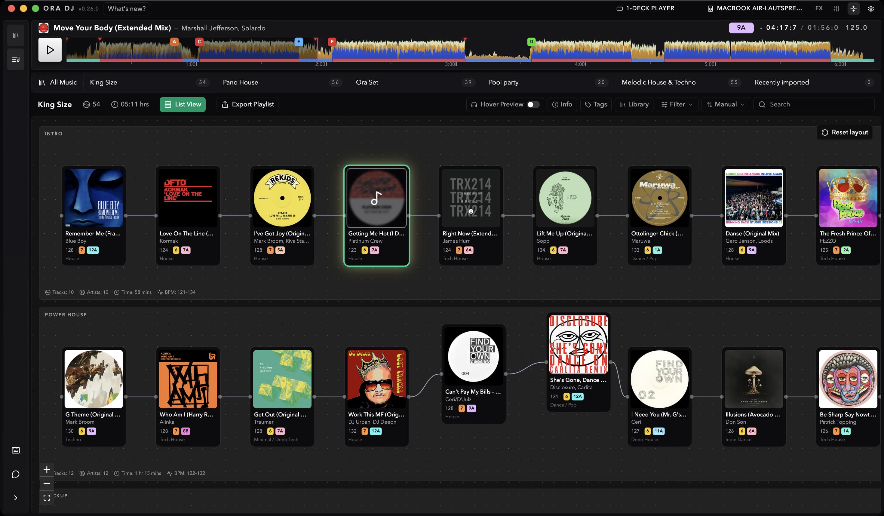 Ora DJ set planning workspace