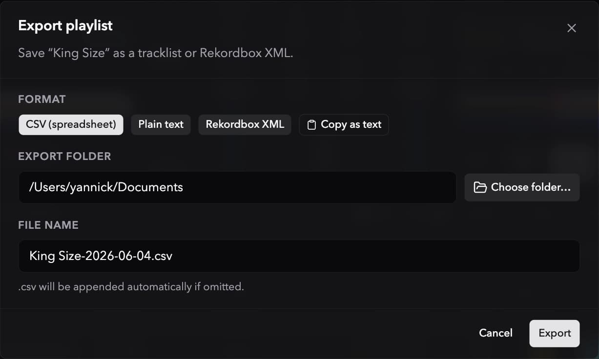 Ora DJ playlist export to Rekordbox