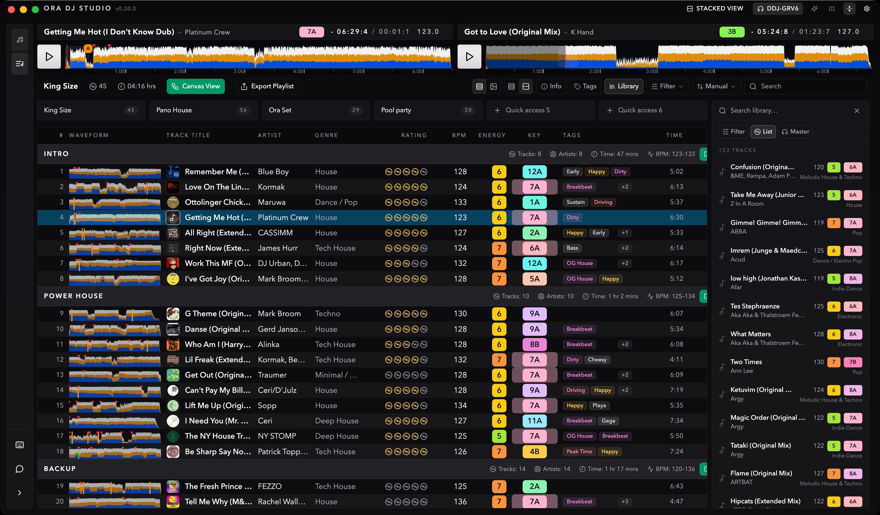 Ora DJ library discovery view