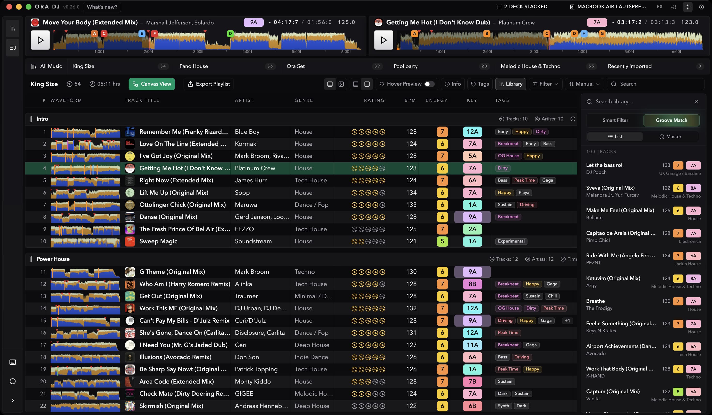 Ora DJ library management view