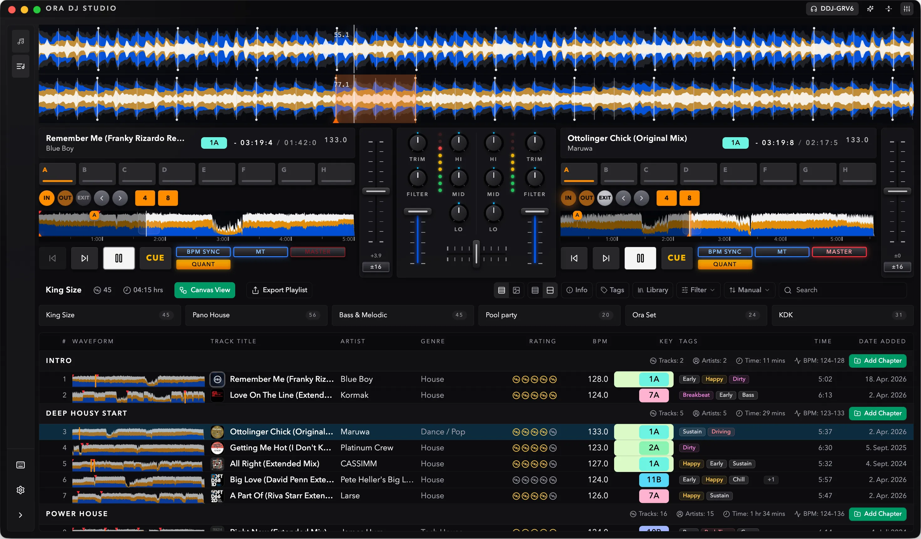 Ora DJ full-screen mixer view